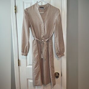 Lord & Taylor Dress Size 8 A-Line Long Sleeve V-Neck Front Tie Elastic Waist